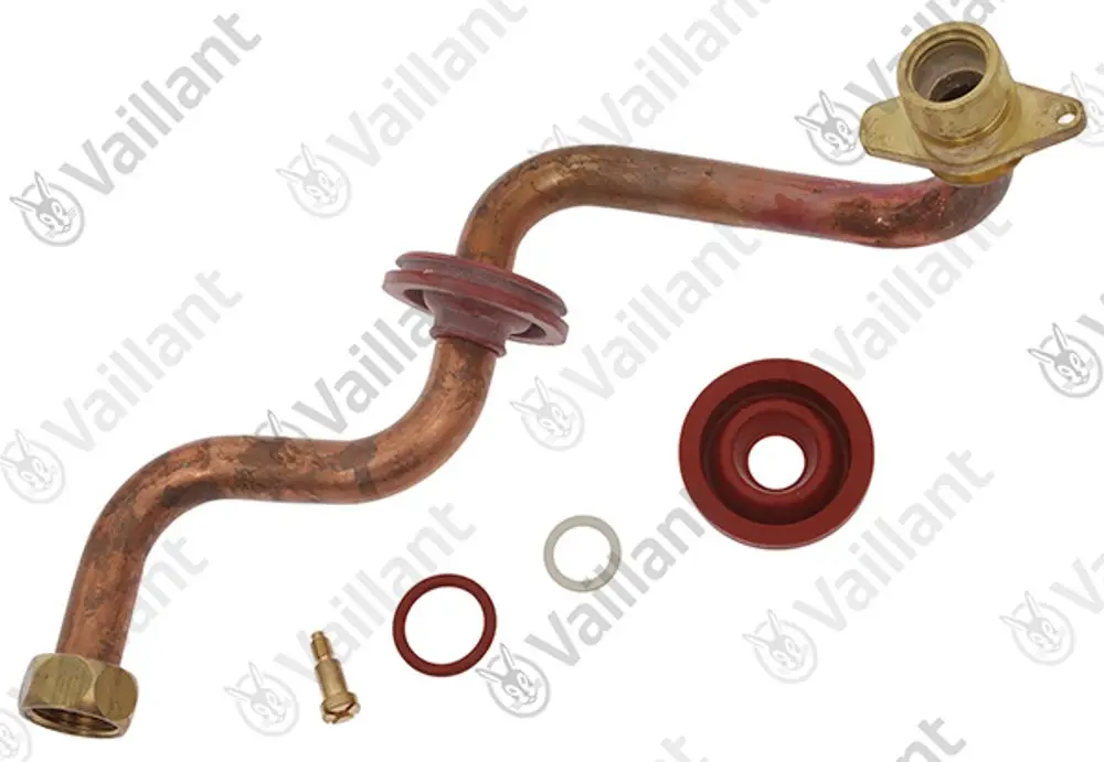 Vaillant Rohr mit verschiedenen Dichtungen und einer Anschlussmuffe, geeignet für Heizungsinstallationen.